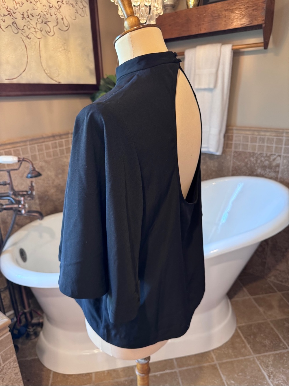 H&M Black Mock Neck Flutter Sleeve Top - Women open back size 4